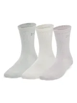 Pack de tres pares de medias deportivas de largo medio, en colores gris claro, blanco y gris oscuro.