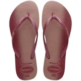 Ojotas Havaianas Slim Gloss con base color rosa nude y tiras finas color rosa chicle.