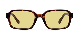 Lentes de sol con diseño cuadrado y montura carey, con lentes amarillos polarizados y protección UV400.