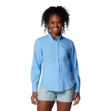 Camisa de manga larga Columbia Tamiami II LS Shirt color celeste, con tecnología Omni-Wick y Omni-Shade con protección solar UPF 40, aperturas de ventilación y tratamiento antimicrobiano.