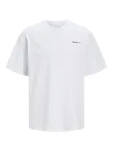 Camiseta blanca de algodón peinado con cuello redondo y corte amplio. Estampa pequeña con la palabra "Worldwide" en el frente.