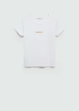 Camiseta blanca de algodón con logo 'Mango' estampado en dorado en el pecho.