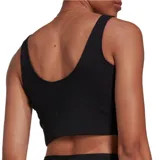 Top deportivo Adidas negro, de corte cropped y tejido acanalado.