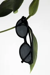 Lentes de sol redondos con montura carey y lentes degradados azules.