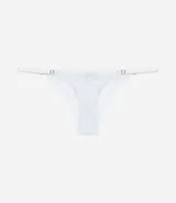 Bombacha colaless hilo en encaje floral blanco con ajuste lateral y mini colgante dorado.