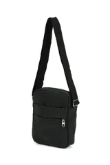 Bandolera verde militar de nylon con correa ajustable, bolsillo frontal con cierre y logo estampado.