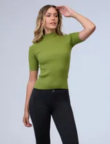 Buzo ajustado de tejido acanalado de color verde, con cuello alto y mangas cortas, de la marca Philosophy.