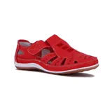 Zapato guillermina casual color coral, con calado y ajuste con velcro.