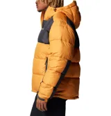 Campera puffer Columbia Pike Lake II Hooded para hombre, color verde oliva y negro. Cuenta con tecnología Omni-Heat Reflective, capucha ajustable, bolsillos con cierre y puños elásticos.