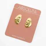 Par de caravanas de acero quirúrgico dorado con diseño abstracto.