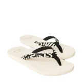 Ojotas abiertas de color blanco con detalles en negro, ideal para uso en la playa.