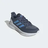 Championes de running Adidas Ultrarun 5, color azul oscuro con tres franjas laterales en celeste y suela blanca gruesa.