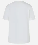 Remera de mangas cortas color crema, confeccionada en tejido flamé, con escote en pico y bordado delantero de langostas rojas.