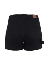 Short negro de denim Caterpillar Foundation, con cierre de botón y diseño de 5 bolsillos. Incluye parche con el logo de Oxford Cat en la cintura, etiqueta triangular en el bolsillo trasero y remache con el logo en el bolsillo de mano.