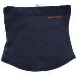 Cuello unisex de poliéster color azul marino con logo Merrell en naranja.