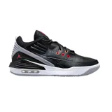 Championes de básquet Jordan Max Aura 5, color negro con detalles en gris y rojo.