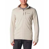 Campera polar Columbia Park View Fleece, color azul jaspeado, con cierre frontal completo, cuello alto, bolsillos laterales con cierre y bolsillo en el pecho con cierre vertical en color verde lima. Cuenta con tecnología Omni-Wick, puños elásticos con orificios para pulgares y protector de barbilla.