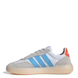 Championes Adidas Barreda Decode de caña baja, color blanco con detalles en celeste, gris y naranja.