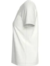Remera blanca de algodón con cuello redondo y mangas cortas. Presenta un pequeño logo rectangular con el monograma CK en el pecho.