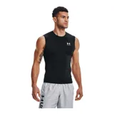 Musculosa negra Under Armour HeatGear de compresión, sin mangas y con logo blanco en el pecho.