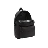 Mochila Vans negra con logo blanco estampado.