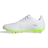 Championes de fútbol Adidas Copa Pure.3 FG, color blanco con detalles en negro y suela verde flúor.