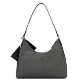 Bolso hobo Guess color negro con estampado de logos, correa corta de hombro y monedero extraíble con cierre.