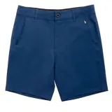 Bermuda de hombre color azul con cierre de botón y bolsillos laterales.