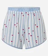 Short de pijama con cintura elástica y estampado de rayas verticales con corazones.