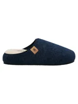 Pantufla cerrada azul marino de fieltro, con plantilla de corderito.