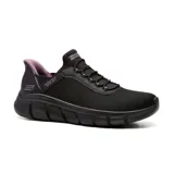 Championes deportivos Skechers Slip-ins B Flex Fan, color negro con detalles en lila. Con plantilla Memory Foam, entresuela flexible y suela de tracción.