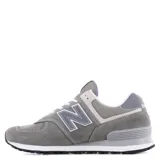 Championes urbanos New Balance grises con detalles en blanco, confeccionados en gamuza y malla, con logo "N" característico en los laterales y entresuela ENCAP.