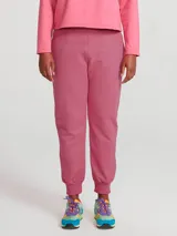 Pantalón babucha de algodón color rosa, con cintura elástica y puños en los tobillos.