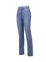Pantalón de jean celeste de corte recto, tiro medio y pierna regular.