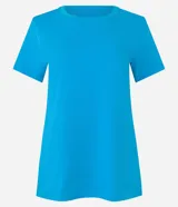 Blusa básica de algodón color tostado, de manga corta con dobladillo y nudo frontal.