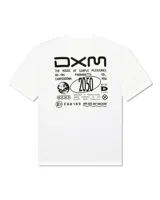 Remera blanca de manga corta con cuello redondo y estampado ovalado con el texto "DXM" en negro.