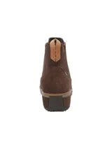 Botín de mujer RKF color marrón de gamuza, con elástico lateral y tirador trasero.
