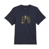 Remera Adidas de manga corta, color azul marino, con estampado amarillo de estilo caricaturesco con motivos de fútbol.