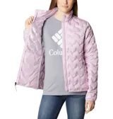 Campera ligera de plumón para mujer, diseñada para proporcionar calor en climas fríos, con tejido deperlante al agua y forro térmico reflectante.