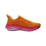 Championes Olympikus Swift color naranja con suela rosa y logo azul marino.