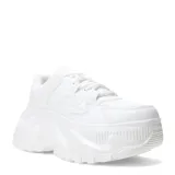 Zapatillas deportivas blancas con plataforma gruesa y cordones.