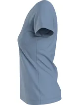 Remera ajustada de algodón azul con escote en V y micro logotipo de Calvin Klein en el pecho.
