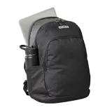 Mochila Rip Curl modelo Ozone de 30 litros, color negro, con compartimento principal y bolsillo frontal con cierre. Presenta un parche con el logo de Rip Curl en la parte superior.