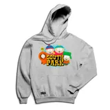 Canguro gris con capucha y bolsillo delantero, con estampado de los personajes de South Park.
