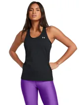 Musculosa deportiva Under Armour Tech Mesh Racer Tank, color negro, con espalda racerback y logo estampado en el pecho.