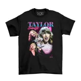 Remera negra de algodón con estampado de la cantante Taylor Swift.