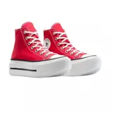 Championes Converse Chuck Taylor All Star Lift, color rojo, de caña alta y plataforma blanca con línea negra.
