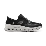 Championes deportivos Skechers Slip-ins Glide Step Pro para hombre, color negro con detalles en blanco. Diseñados con tecnología Hands Free Slip-ins para un fácil calce, Heel Pillow para mantener el pie en su lugar, plantilla Air-Cooled Memory Foam y entresuela Glide-Step.
