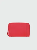 Billetera Longchamp de cuero color rojo con cierre de cremallera y logo grabado.