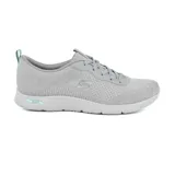 Championes Skechers Arch Fit Refine Lavish color gris, con cordones, capellada de tejido knit sin costuras, plantilla Arch Fit extraíble con soporte en el arco plantar certificado por podólogos y media suela con amortiguación.